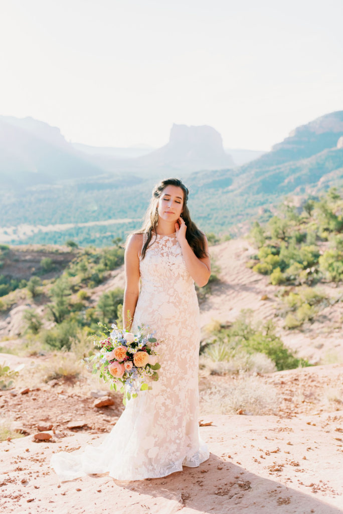 Bride at the top of mountain for eleopment 
