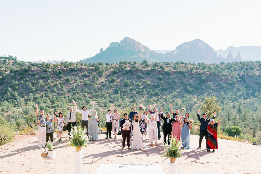 Sedona arizona Elopement on top of mountain Cathedral Rock ceremony during covid 