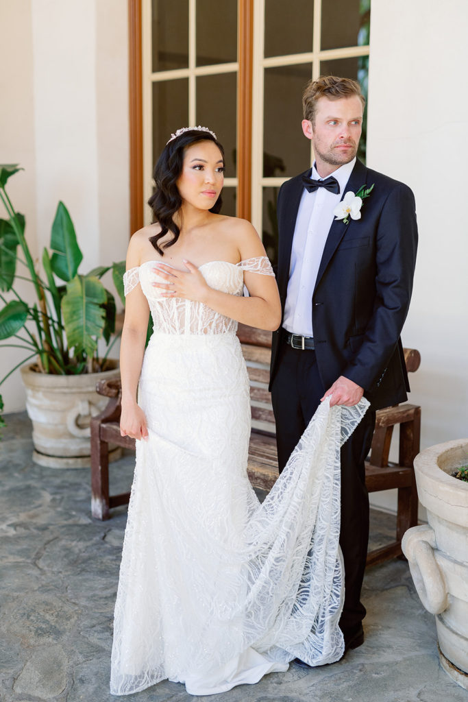 off the shoulder wedding dress with beading 