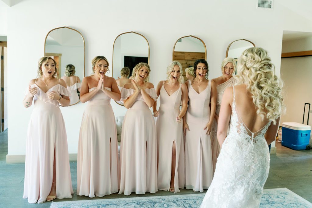 first look with bridesmaids 