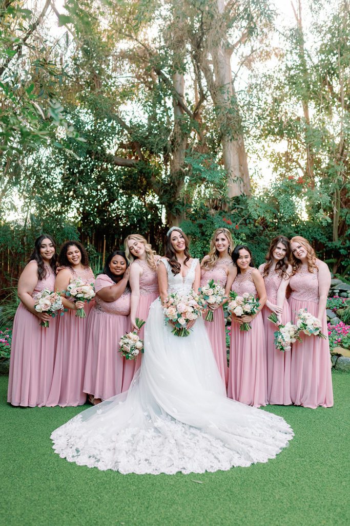 Twin Oaks Gardens Wedding Bridal party Pink dresses