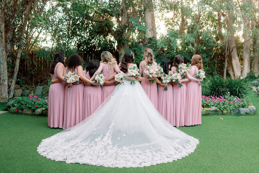 Twin Oaks Gardens Wedding Bridal party Pink dresses 