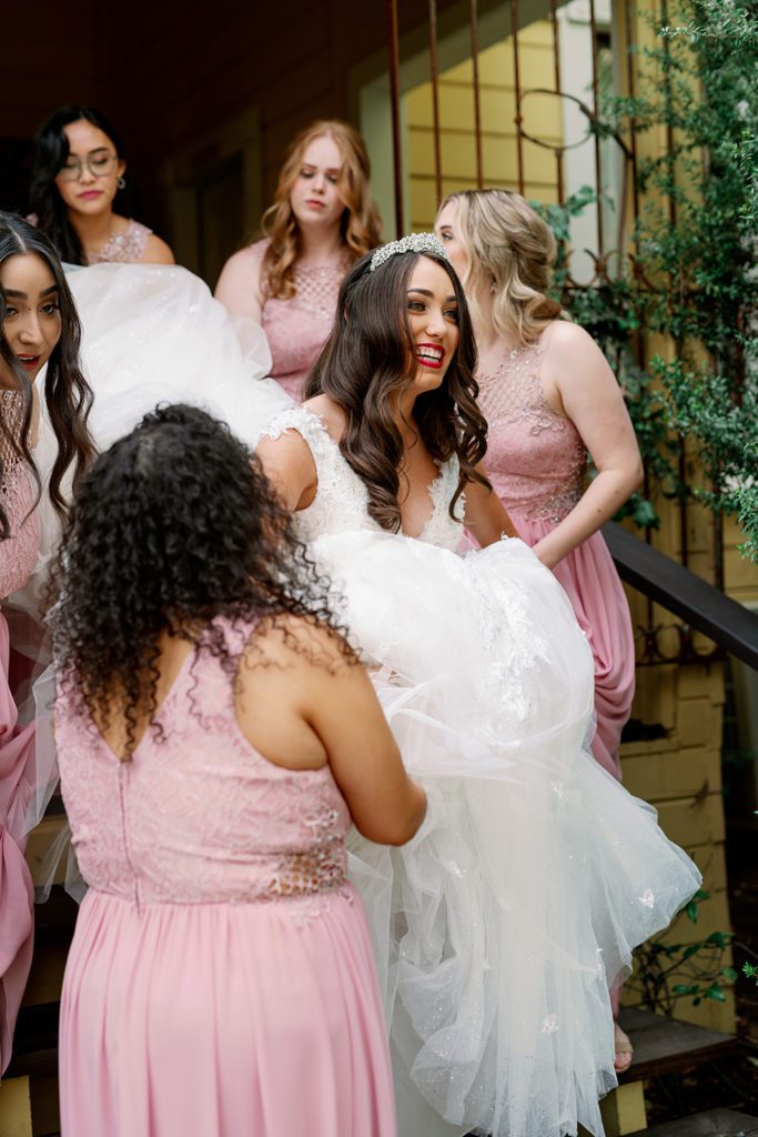 Twin Oaks Gardens Wedding Bridal party Pink and black